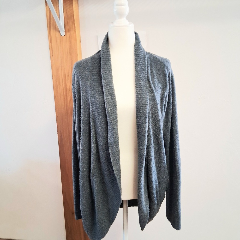 Barefoot Dreams Cozychic Lite Cardigan Blue Grey Lounge Sweater Large Soft Cozy
